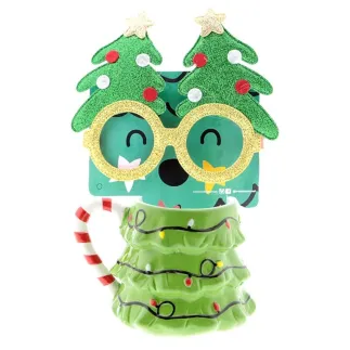 TAZA DE ARBOL DE NAVIDAD CON GAFAS DE NAVIDAD