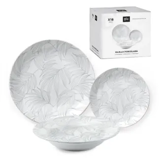 VAJILLA 18 PIEZAS - HOJA GRIS