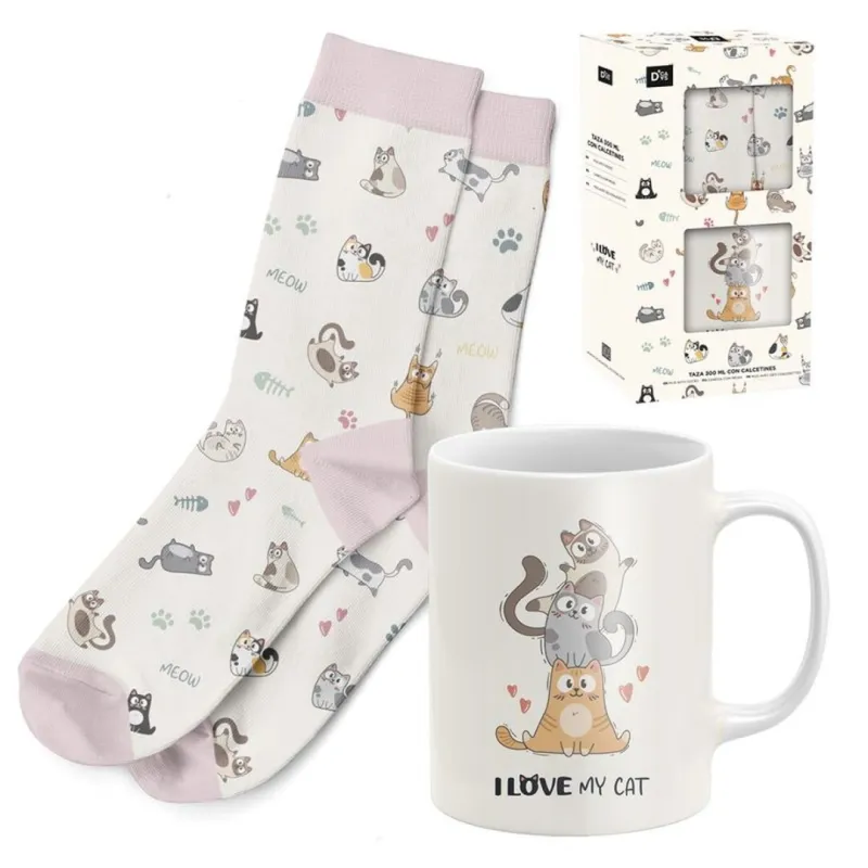 TAZA Y CALCETINES - I LOVE MY CAT