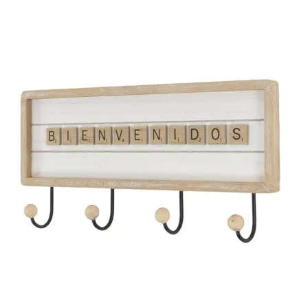 Perchero Pared Bienvenidos 4 Ganchos | Perchero Madera Decorativo
