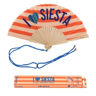 Abanico I Love Siesta con Purpurina | Abanico Verano Original