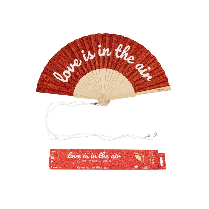 ABANICO PURPURINA ROJO  - LOVE IS IN THE AIR