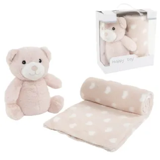 Peluche Oso Rosa con Manta para Bebé 90x75 cm