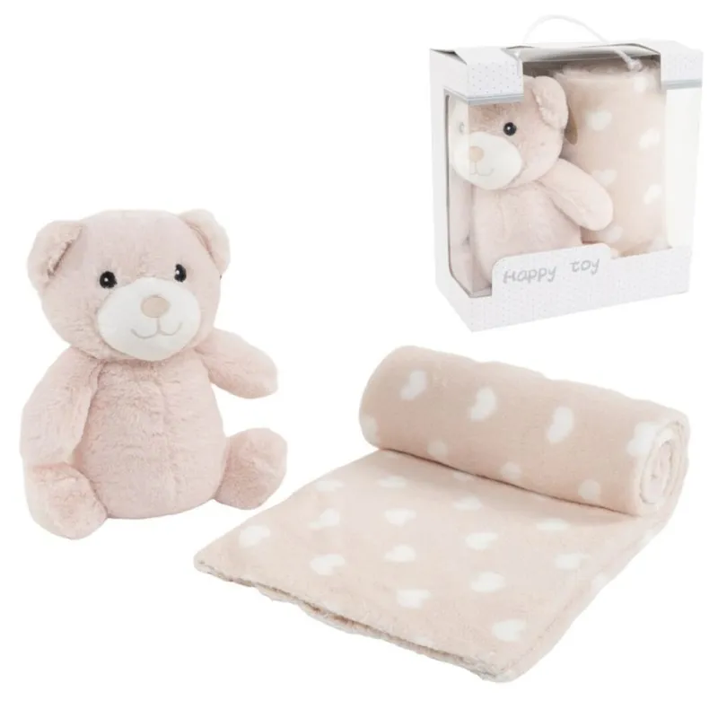 PELUCHE CON MANTA 90X75CM OSO ROSA