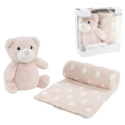 Peluche Oso Rosa con Manta para Bebé 90x75 cm