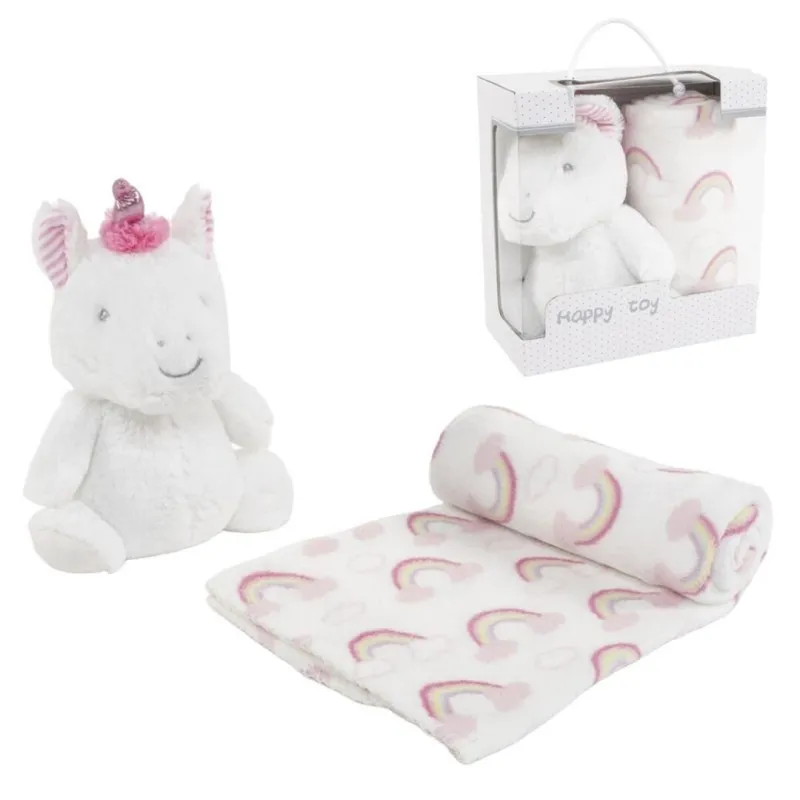PELUCHE CON MANTA 90X75CM UNICORNIO