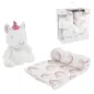 PELUCHE CON MANTA 90X75CM UNICORNIO