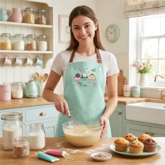 Delantal de Cocina Cozy Whiskers Verde Menta | Lovely Story